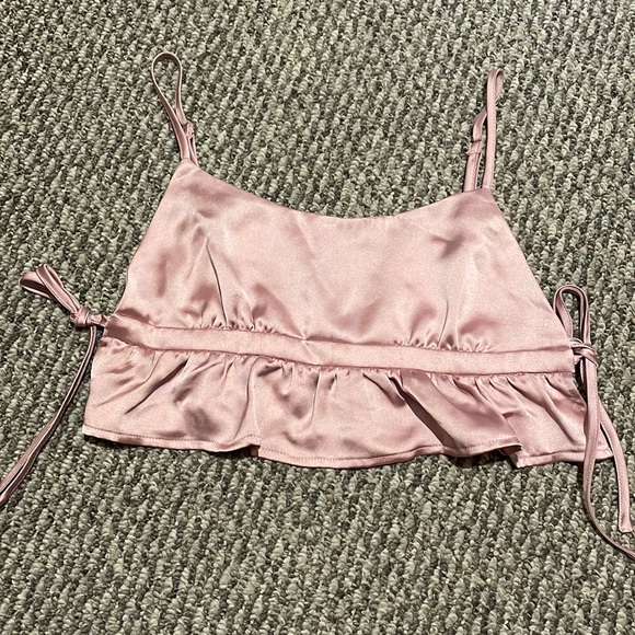 Garage Tops - Garage Pink Satin open cropped tank top summer crop shirt